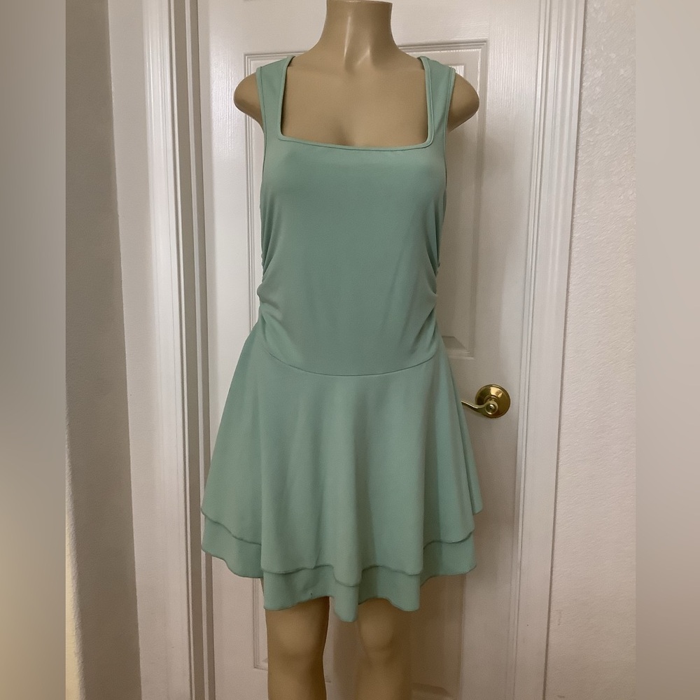 Light Mint Square-Neck Layered Skater Dress